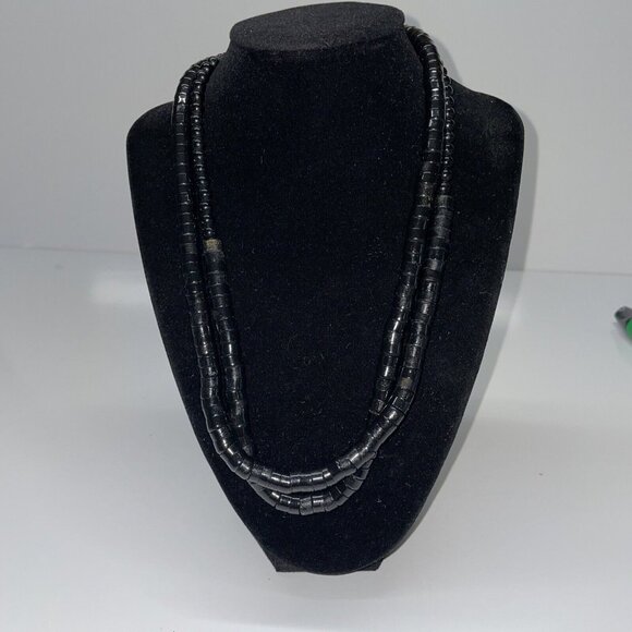 RARE Vintage Black Stacked Snake Beads Long Necklace Unique!   SL17 - Picture 13 of 15